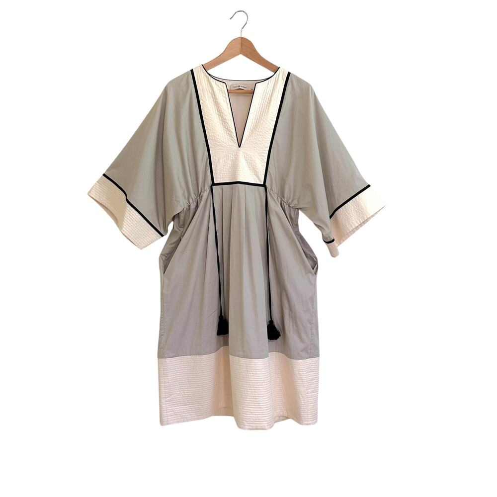 Tory Burch Color-Block Tunic Midi Dress  Medium Trapunto Stitching Pockets Gray